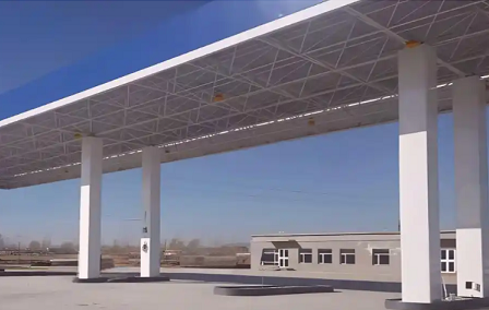 城北钢结构加油站罩棚_螺栓球网架_挑檐_形象柱!